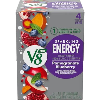 V8 +Energy Sparkling Pomegranate Blueberry Juice Energy Drink, 11.5 fl oz Can (4 Pack)