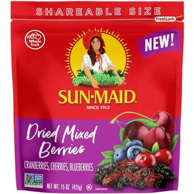Sun-Maid Dried Mixed Berries - 15 oz Resealable Bag - Dried Cranberries, Cherries, Blueberries - Holiday Snacks and Charcuterie Boards