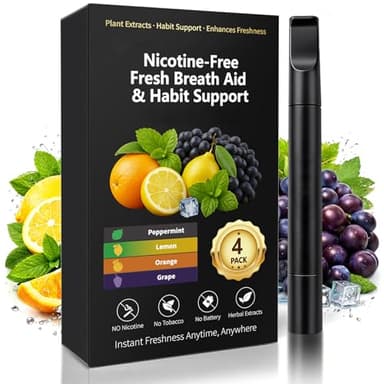 Natural Herbal Air Stick, Smokeless Inhaler, Non-Electric Aromatherapy Air Inhaler for Men Women (Black-4 Pack)