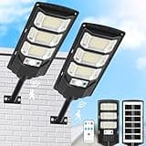 Solar Lights Outdoor Waterproof, 6500K Solar Street Lights Outdoor, LED Solar Flood Lights Dusk to Dawn with Motion Sensor and Remote, Solar Security Lights for Parking Lot, Yard(2 Packs)