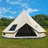 SECTORWING Backpacking Bell Tent with Top Stove Jack for All Year Living, 300D Oxford Waterproof Yurt Tents House for Camping Glamping,Parties,Outdoor Events (Off White, 4M/13ft| 4Person)