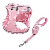 Mercano Soft Mesh Dog Harness and Leash Set, No-Chock Step-in Reflective Breathable Lightweight Easy Walk Escape Proof Vest Harnesses with Safety Buckle for Small Medium Dogs, Cats (Pink, M)