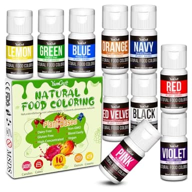 Natural Food Coloring - 10 Plant-Based Organic Vibrant Liquid Dyes | Artificial Dye-Free, Non-GMO, Food-Grade, Dye Free Food Coloring | For DIY Baking, Cake Decorating, Frosting, Fondant