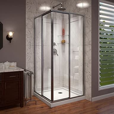 DreamLine Cornerview 36 inch D x 36 inch W x 76 3/4 inch H Framed Sliding Shower Enclosure in Brushed Nickel, Shower Base, and Wall Kit in White