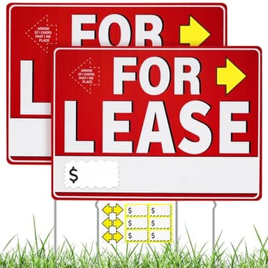 Decorniqu 2 PCS For Lease Sign with Stakes 17" x 13" Double Sided For Lease Sign Commercial with Arrow Stickers Pricing Stickers Corrugated Plastic Yard Signs for Real Estate Weather-Proof