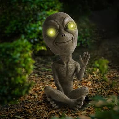 Lopoti Solar Light UFO Extraterrestrial Garden Alien Statues Figurine for Indoor Outdoor Garden Patio, Yard Or Lawn Decoration