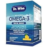 Dr. Wise Omega-3 Fish Oil 3600mg - One Per Day - Triple Strength EPA 1300mg & DHA 860mg - Burpless Lemon Flavor - Heart, Brain & Joint Support - High Potency Supplement - 90 Softgels - Made in USA.