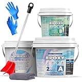 Clear Self Leveling Garage Floor Epoxy Kit with Full Mixing Tools, 3 Gallon Industrial Highly Durable Epoxy Coating Kit, 100% Solids Resin Floor Paint for Concrete, Basements, Warehouses, Wall Repair