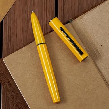 HONG DIAN C1 Fountain Pen Extra Fine Nib, Lemon Yellow & Classic Retro Design Metal Pen with Ink Converter