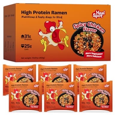 HealSpot High Protein Spicy Fire Chicken Noodles, Dry Tossed Ramen, 31g Plant-Based Protein, Low Fat, Low Carb, Non GMO, Keto Friendly & Plant Based (6 packs)