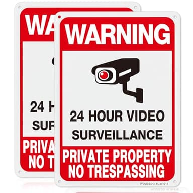 WOUSEDO 2-Pack Private Property No Trespassing Sign,Video Surveillance Signs Outdoor,Rust Free Aluminum 10 x7 Inches Security Camera Sign for Home,Business,CCTV,UV Protected & Waterproof