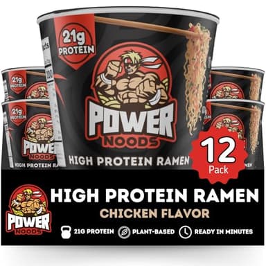 Power Noods High Protein Ramen Noodles - 12 or 6 Pack | Protein Ramen Cups for Lunch or Dinner | Better for You Plant-Based Instant Meal