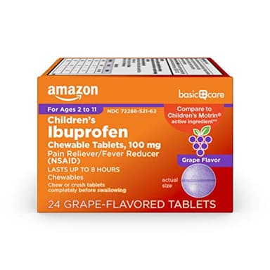 Amazon Basic Care Children's Ibuprofen Chewable Tablets 100 mg, Grape Flavor, Pain Reliever and Fever Reducer (NSAID), For Ages 2-11, 24 Count