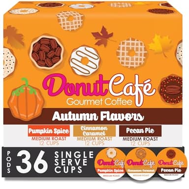 Donut Cafe Single Serve Coffee Pods for Keurig K-Cup Brewers, Autumn Flavors, 36 Count