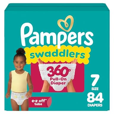 Pampers Swaddlers 360 Pull-On Diapers, Size 7, 84 Count for up to 100% Leakproof Skin Protection and Easy Changes