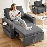WEUP 3-in-1 Sleeper Sofa Chair Bed, 42.5" W Convertible Sleeper Chair with Pull Out Bed, USB Charging Ports & Wing Table, Cup Holder, Adjustable Backrest, Side Pockets (Premium, Dark Grey)