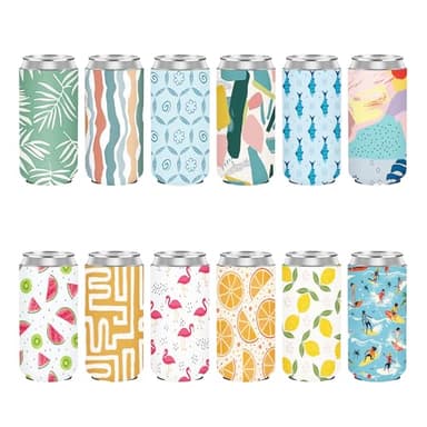 12 Pack Slim Can Cooler Sleeve Insulated Tall Cans 12 Oz Bulk Neoprene Slim Drink Bottle Holder Summer Party Decorations, Blanks for Vinyl Projects Birthday Wedding Favors & Gifts