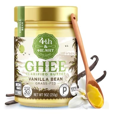 4th & Heart Vanilla Bean Grass-Fed Ghee, Clarified Butter, 1:1 Butter Substitute, Pasture-Raised, Lactose & Casein Free, 9 oz