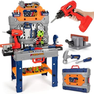 TooyBing Kids Tool Bench Set with Electric Drill and Realistic Tools, Construction Workbench Playset Toy for Toddler 3-5, Easy Set up, Kids Boy Toys, Birthday Gifts for Boys Age 3 4 5 Year Old