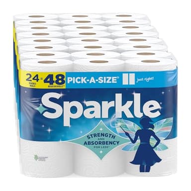 Sparkle Pick-A-Size Paper Towels, 24 Double Rolls (2,640 Sheets Total) - Strong 2-Ply Towels for Kitchen Cleanup and Everyday Messes
