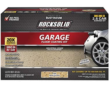 Rust-Oleum 293515 RockSolid Polycuramine Garage Floor Coating, 2.5 Car Kit, High Gloss Tan