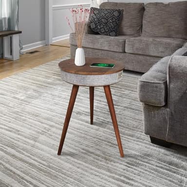 Louis Donné Smart End Table with Charging Station, Speaker Table with Wireless Charger and USB Charging Ports, Smart Nightstand with Bluetooth Speaker, Round Side Table for Living Room (Walnut)