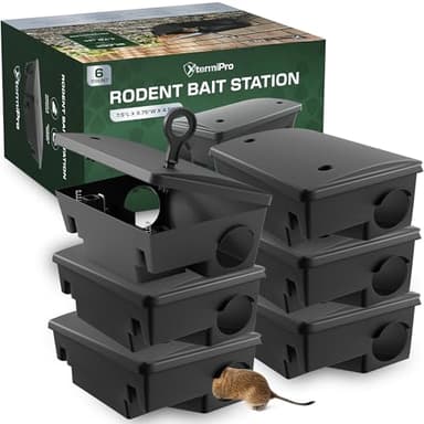 XTERMIPRO Large Rat & Mouse Bait Station - 6 Pack - Rat Bait Stations for Mice Outdoor/Indoor - Tamper Resistant - Child & Pet Safe Rodent Bait Station - Outside Traps - Bait Box Pest Control