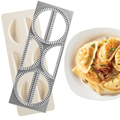 CucinaPro Pierogi Maker w Tray & Press- Make 6 Pierogis, Dumplings, Empanadas, Potstickers or Pastry at Once- Stainless Steel Durable Construction, Portable Set Easy to Use- Homemade Cooking Essential