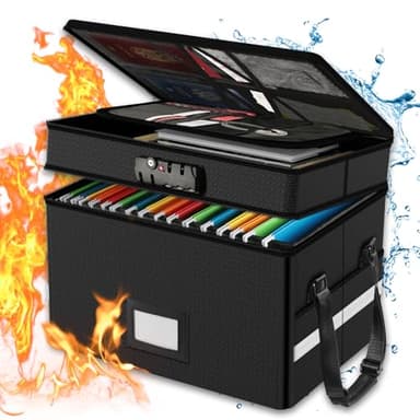 RHM Fireproof Document Box with Lock, 2 Layer Fire Proof File Box for Documents with Handle, Portable Home Office Fire Safe Document Box for Hanging Letter/Legal Folder/Certificate
