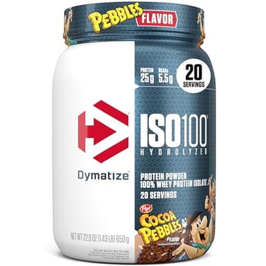 Dymatize x Cocoa Pebbles ISO100 Whey Protein Powder Isolate, 25g of Protein, 20 Servings, 5.5g BCAAs, 120 Cal., Gluten Free, 1g Fat, 1g Sugar, 2g Carb