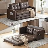 VINGLI Upgraded 64" W 84" L Full Size Futon Sofa Bed, 6" Thick Upholstery Rustic Microfiber Loveseat Sofa Sleeper Pull Out Couch,Convertible Floor Couch for Living Room, Bedroom, Entertainment Room
