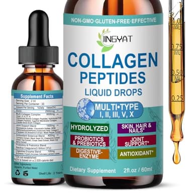 Collagen Peptides Liquid Drops, Multi Collagen Peptide for Skin Hair Nail Joints Bones Gut Health, Hydrolyzed Liquid Collagen Peptides w/Glucosamine Chondroitin MSM Biotin Vitamins for Women and Men