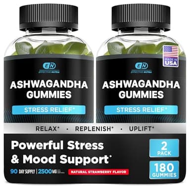 Effective Nutra Ashwagandha Gummies 1500mg – Extra Strength Stress & Sleep Support – 90-Day Supply, Just 2 Gummies Daily – Vegan, Non-GMO, Third-Party Tested – Made in USA (2-Pack)