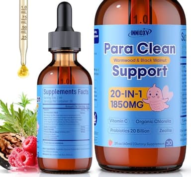 INNIOXV Parasite Cleanse for Humans & Kids, 20-in-1 Wormwood Black Walnut Clove Parasite Cleanse, Zeolite, Organic Chlorella, 20 Billion Probiotics, Liquid Detox Support, Alcohol-Free – 30 Servings
