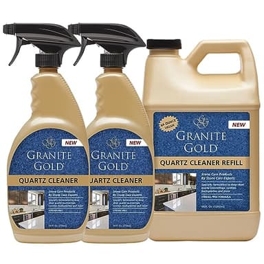 Granite Gold Quartz Cleaner Spray for Caesarstone, Cambria, Silestone and All Other Quartz Countertop Surfaces, 64 Fluid Ounces and 2 x 24 Fluid Ounces