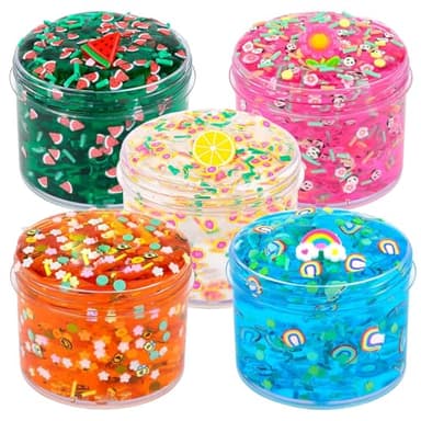 Valentine's Day Clear Slime Kit, 5 Pack Crunchy Glitter Crystal Slime Party Favor Gifts, Stress Relief Toy for Girls and Boys, Soft Non-Stick Putty Slime for Kids, DIY Birthday Glue Boba Glimmer