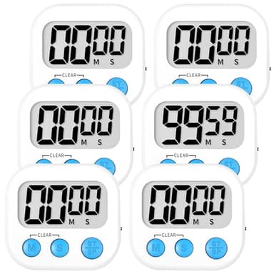 ZILLEEN Kitchen Timer Digital with Magnetic Back for Kids Classroom, White 6 Pack