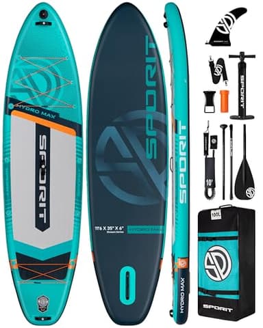 SPORIT 11'6" x 35" Extra Wide Inflatable Paddle Board for Adults, 450 lb Capacity Wide Stable Stand Up Paddle Board, 2–3 Person SUP, Heavy Duty 22 PSI, US Fin, Kayak D Rings, Large Stable Paddleboard