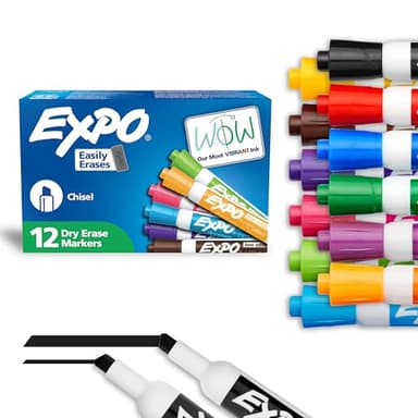 EXPO Low Odor Dry Erase Markers Chisel Tip Assorted Colors 12 Count