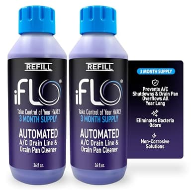 iFLO® Smart A/C Drain Line Cleaner and Drain Pan Cleaner Cartridge, Fast-Acting, Long-Lasting HVAC System Solution for Tough Clogs & Buildup, 3-Month Supply per Bottle, 2 Pack of 36oz