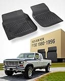 All Weather Floor Mats for Ford F-150 F-250 F350 Bronco 1980-1996 Custom XL/XLT/Lariat/Exploer/S/Eddie Bauer/Lightning Accessories 1986 1987 1991 Heavy Duty Waterproof Nonslip Truck Front Liner Cover