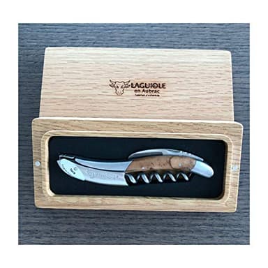 Laguiole En Aubrac Sommelier Waiter's Corkscrew, Teak Burl Wood Handle, Wine Opener With Foil Cutter & Bottle Opener, Stainless Steel Brushed Bolsters…