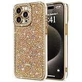 Lafunda for iPhone 15 Pro Max Case Glitter, Luxury Shiny Bling Sparkly Bumper Cover with Crystal Diamonds for Women Girls Soft Slim Shockproof Protective Phone Case for iPhone 15 Pro Max 6.7", Gold