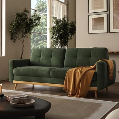 67.7” Loveseat Sofa, Mid Century Modern Decor Love Seat Couches for Living Room, Button Tufted Upholstered Small Couch for Bedroom, Solid and Easy to Install Love Seats Furniture (Green, 67.7inch)