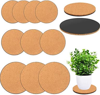 Venyat 10 Pieces 3 Sizes Cork Plant Coasters, 4/6/8 Inch Cork Plant Mats, Cork Coaster for Planters, Plant Coasters for House Plants Indoors (Nude & Black)