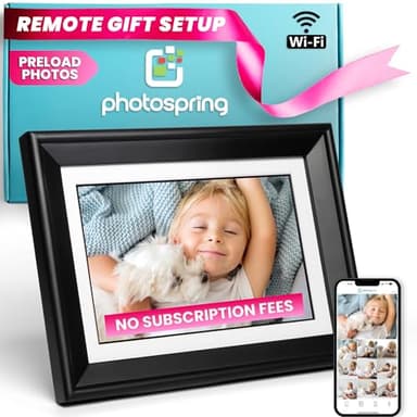 PhotoSpring No Subscription, 10in WiFi Digital Picture Frame, Email App Web, USA Company, 32gb Touch Screen, Play Videos up to 5min