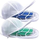MCHKJ Hat Washer Cage for Washing Machine, Cap Washer with Mesh Bags, Hat Washer for Baseball Caps, Hat Cleaner/Cleaning Protector Cage (White - 2 Pack)