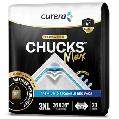 Chucks® MAX Hospital Bed Pads Disposable Adult 36 x 36 Breathable Incontinence Pads - XXX-Large Pee Pads for Adults - Heavy Duty 10X Absorbency Underpads - 400 Lbs. Patient Repositioning [20 Count]