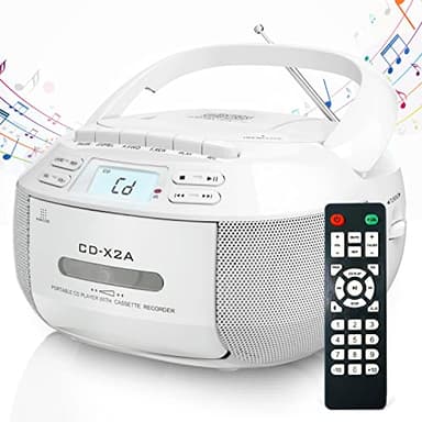 Greadio CD Player Boombox Cassette Player Combo with Bluetooth,AM/FM Radio,Stereo Sound with Remote Control,AUX/USB Drive,Tape Recording,AC/DC Powered,Headphone Jack,LCD Display for Home,Kids,Gift