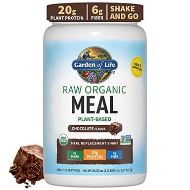 Garden of Life Meal Replacement Shakes, Raw Organic, Chocolate Protein Powder with Plant Based Pea Protein, Sprouts, Greens, Probiotics, Dairy Free 28 Servings